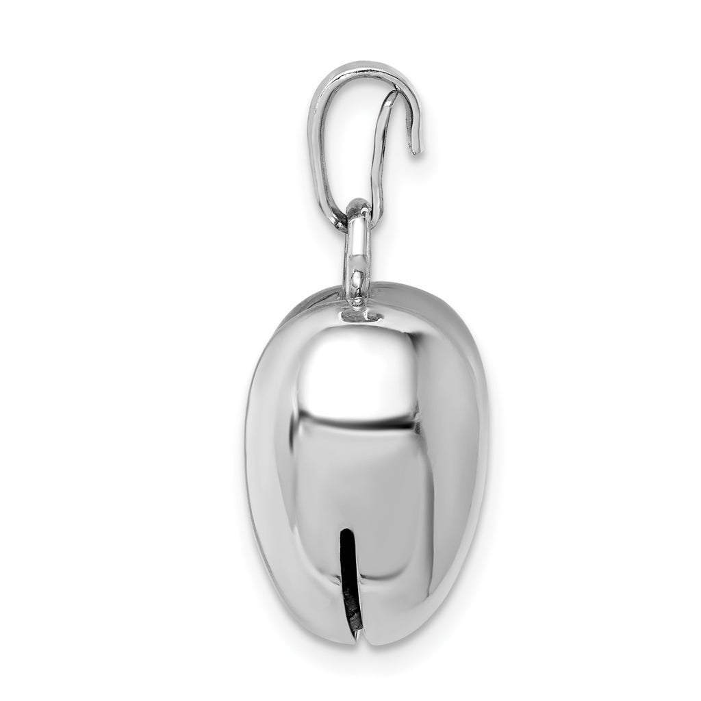 Sterling Silver Rhodium-plated Polished Bell inside Puffed Heart Pendant