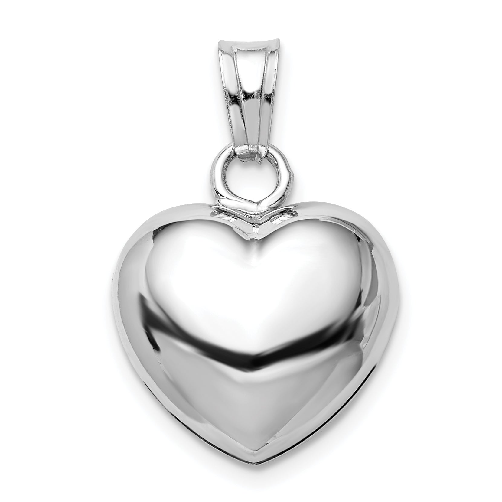 Sterling Silver Rhodium-plated Polished Bell inside Puffed Heart Pendant Main image