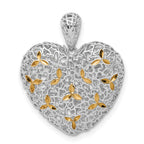 Sterling Silver Rhodium-plated & Gold-tone D/C Hollow Heart Pendant