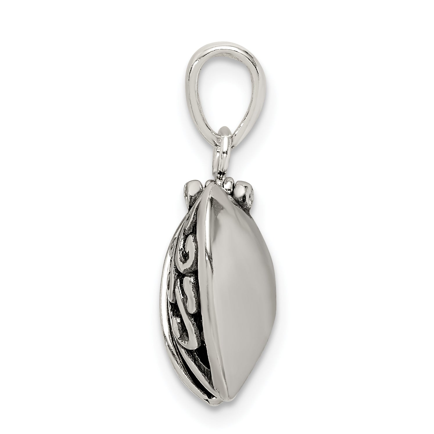 Sterling Silver Polished and Antiqued I LOVE YOU Message within a Decorative Scroll Patterned Moveable Opening Shell Heart Pendant Secondary image