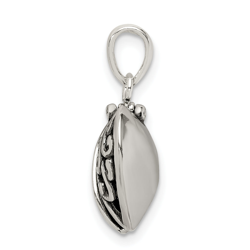 Sterling Silver Polished and Antiqued I LOVE YOU Message within a Decorative Scroll Patterned Moveable Opening Shell Heart Pendant