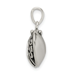Sterling Silver Polished and Antiqued I LOVE YOU Message within a Decorative Scroll Patterned Moveable Opening Shell Heart Pendant