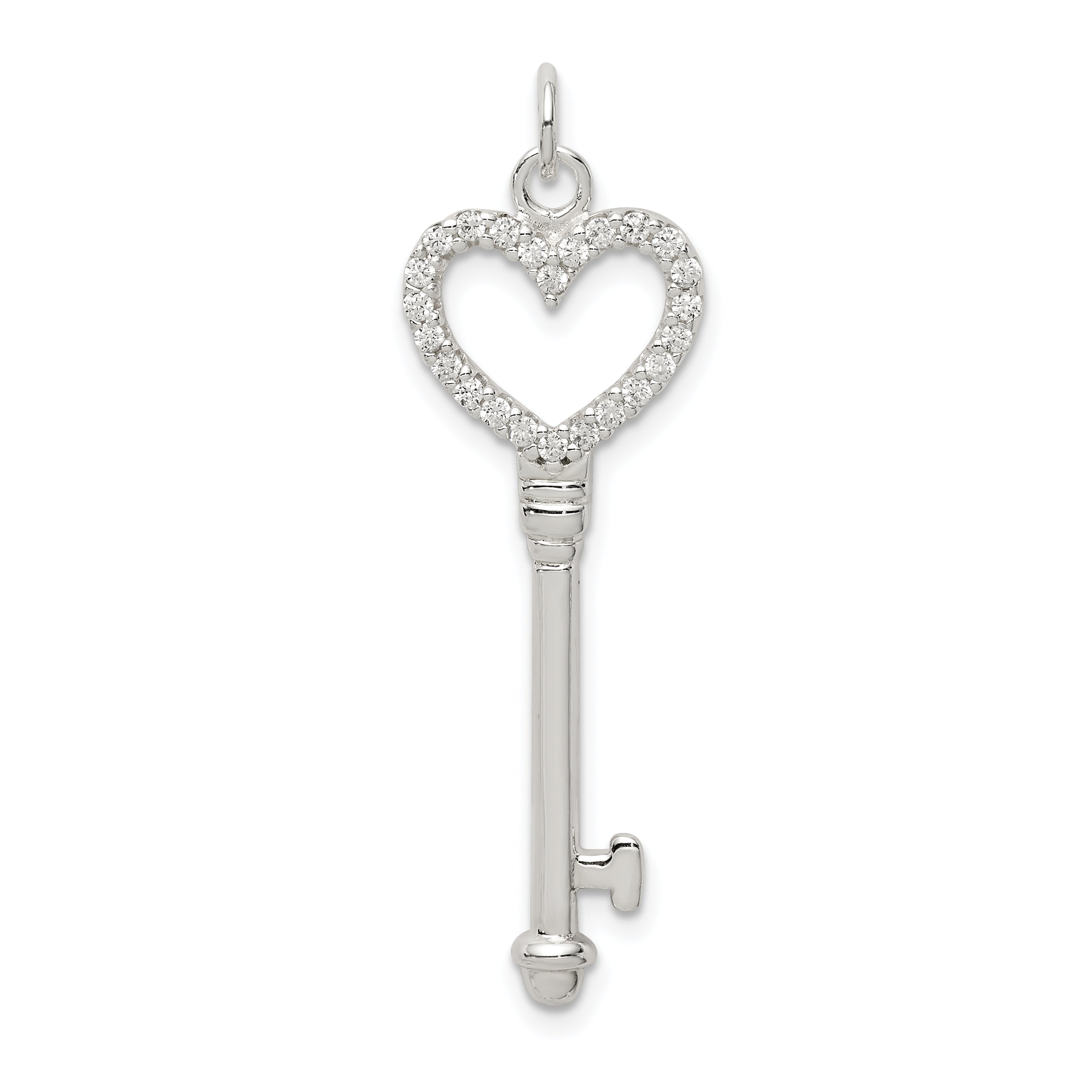 Sterling Silver CZ Heart Key Pendant Main image