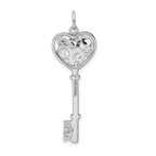 Sterling Silver Rhod-plated CZ Love Key Pendant