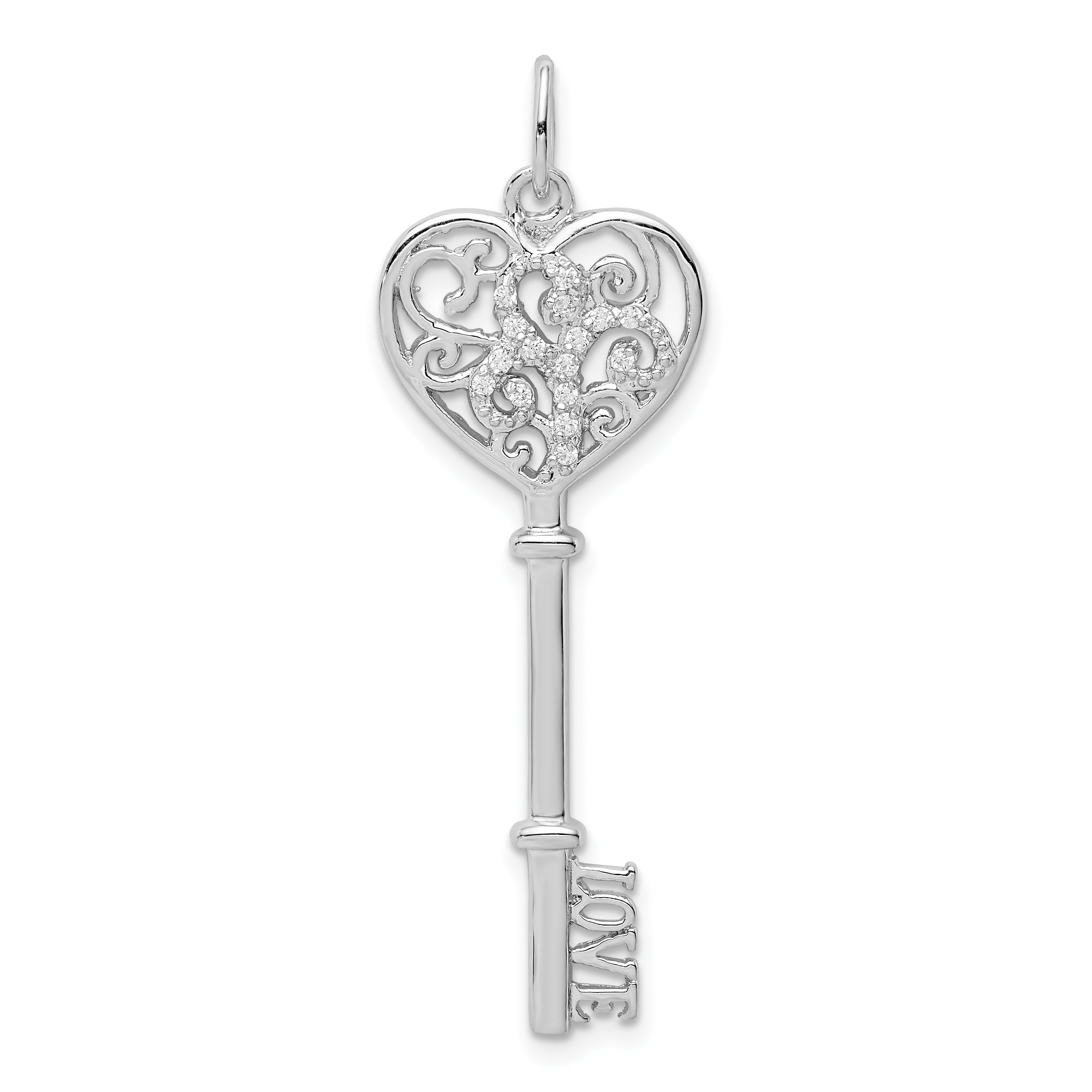 Sterling Silver Rhod-plated CZ Love Key Pendant Main image
