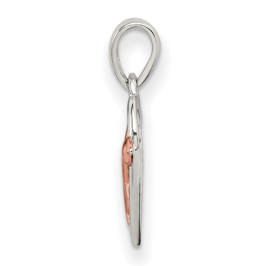 Sterling Silver Rhodium-plated & Rose Tone Heart and Arrow Pendant