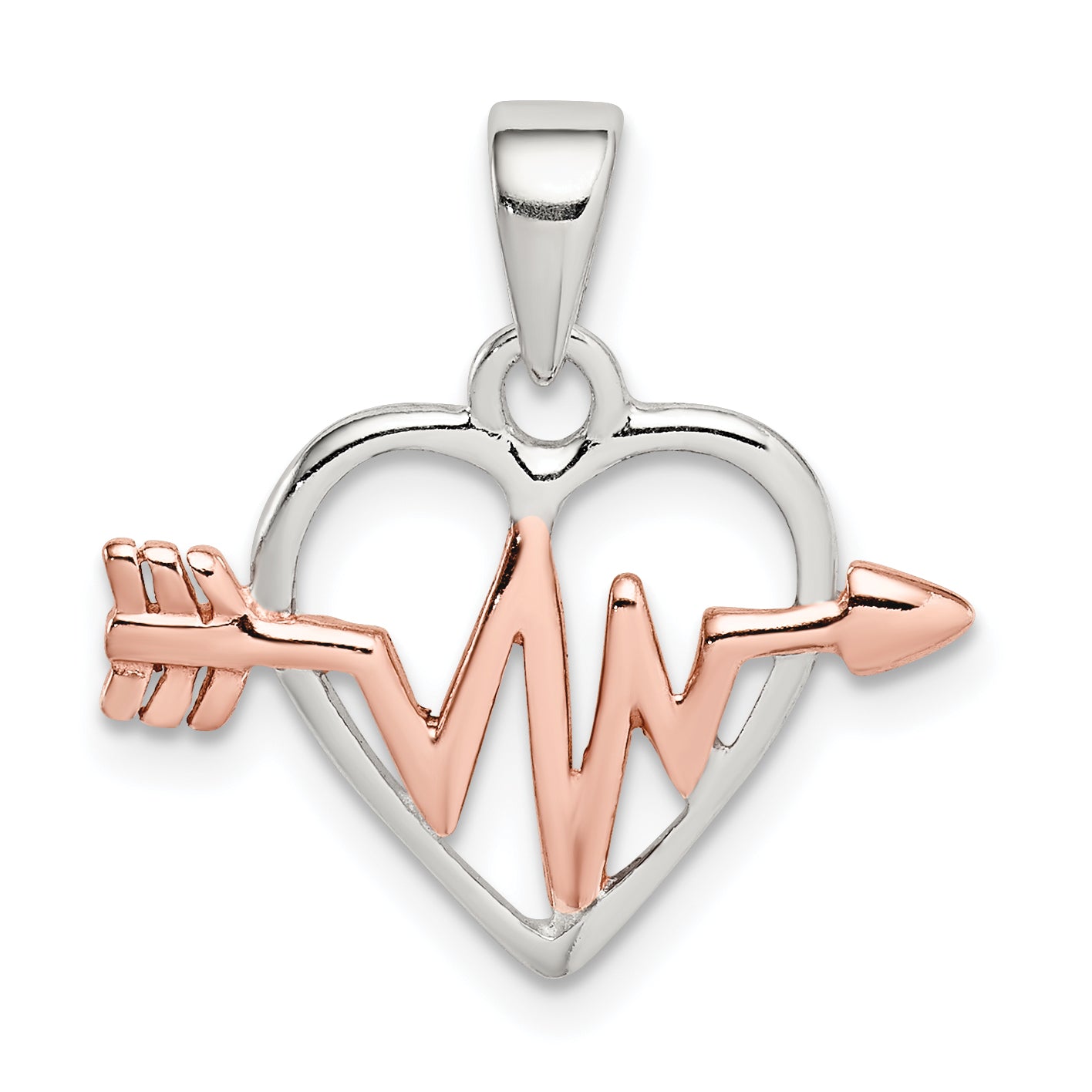 Sterling Silver Rhodium-plated & Rose Tone Heart and Arrow Pendant Main image