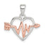 Sterling Silver Rhodium-plated & Rose Tone Heart and Arrow Pendant