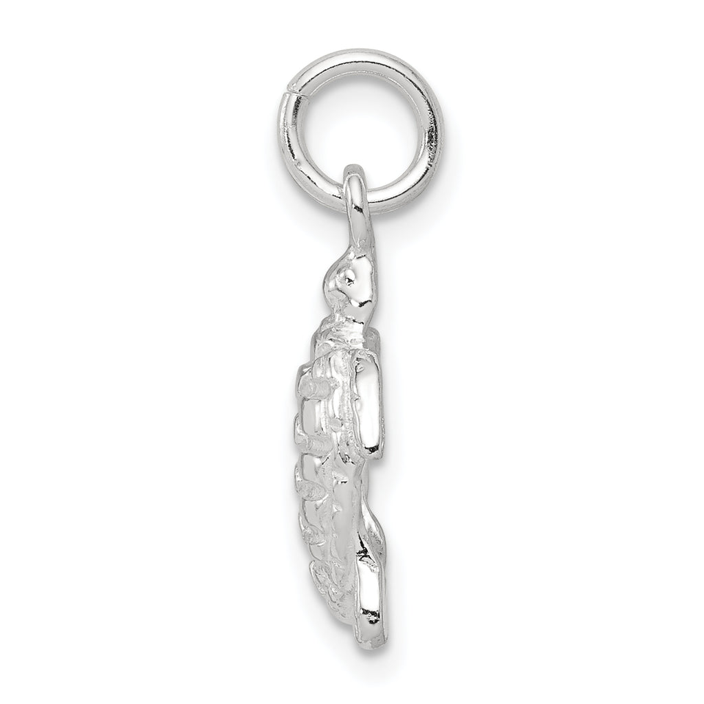 Sterling Silver 925 Polished Turtle Charm with Anti-Tarnish Finish