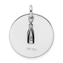 Sterling Silver Rhodium-plated Enameled Antiqued Love Wine Pendant