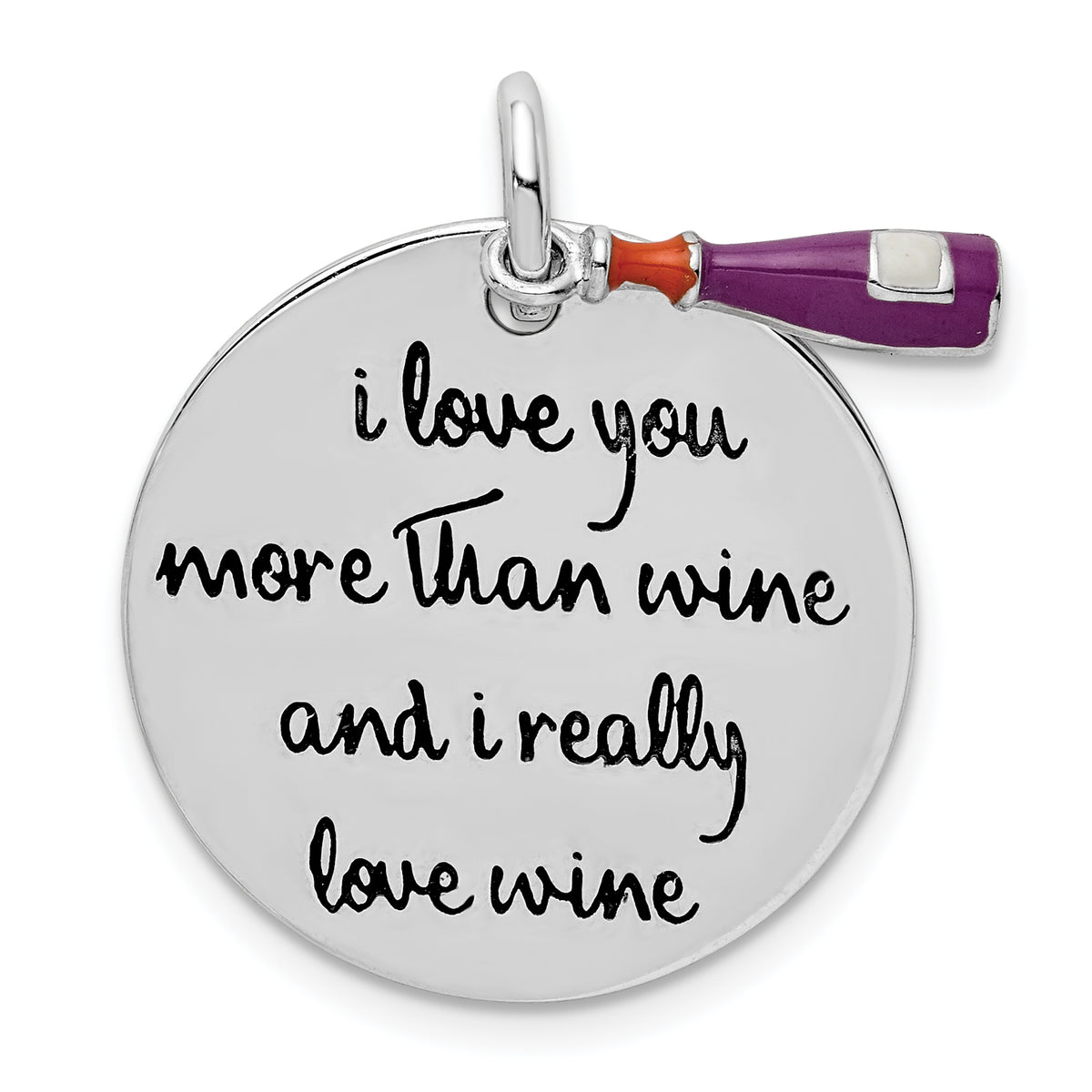 Sterling Silver Rhodium-plated Enameled Antiqued Love Wine Pendant