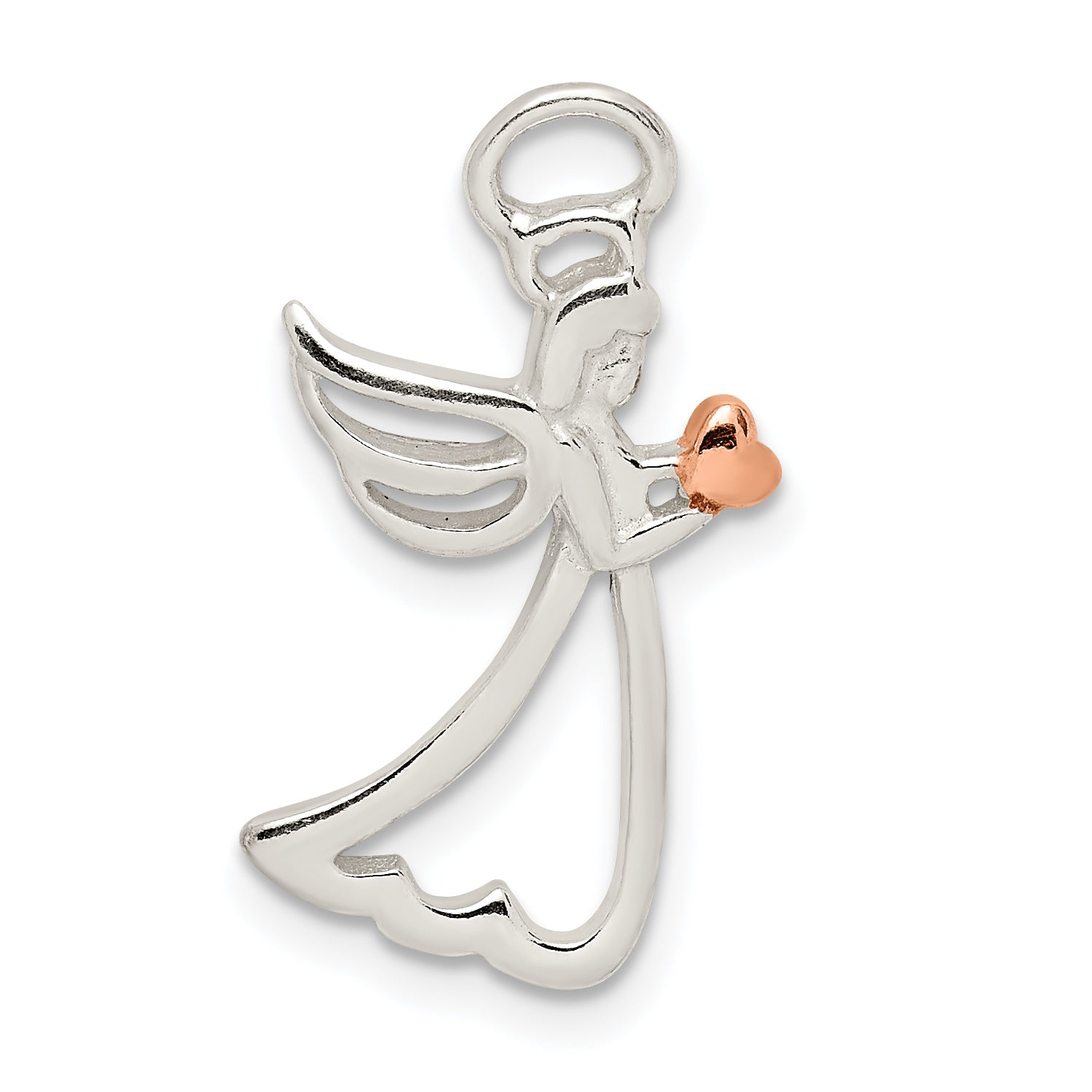 Sterling Silver & Rose Tone Polished Angel Pendant Main image