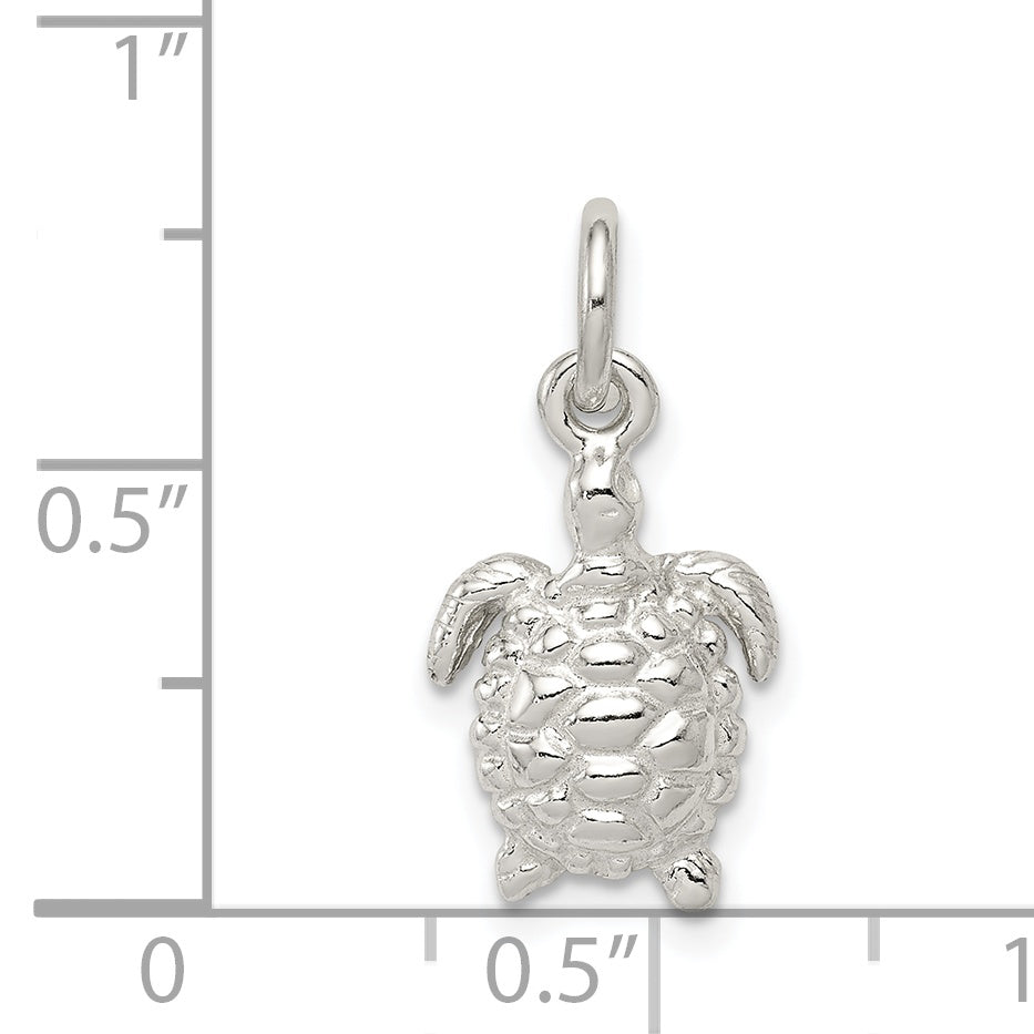 Sterling Silver 925 Polished Turtle Charm with Anti-Tarnish Finish