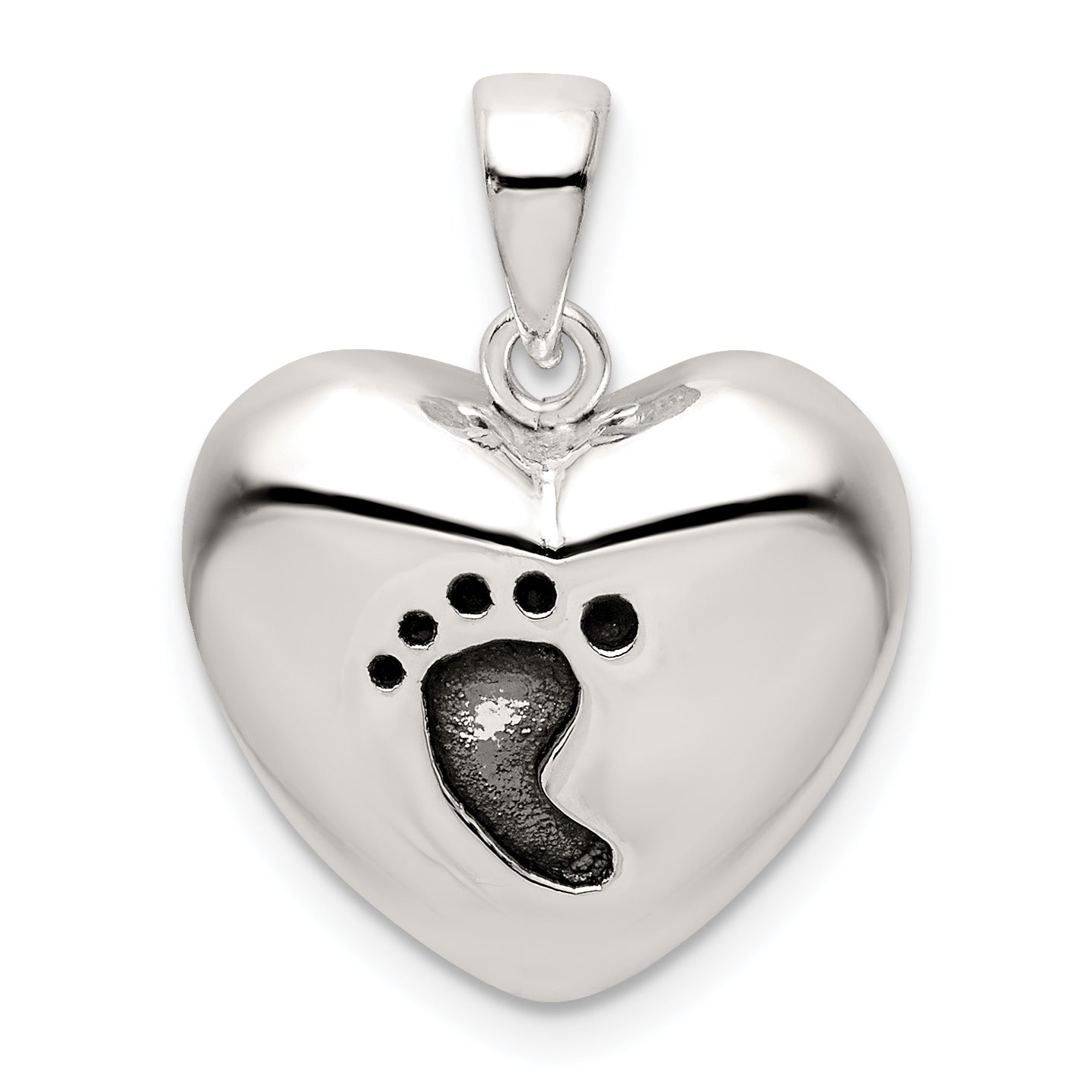 Sterling Silver Antiqued Heart Baby Foot Pendant Main image