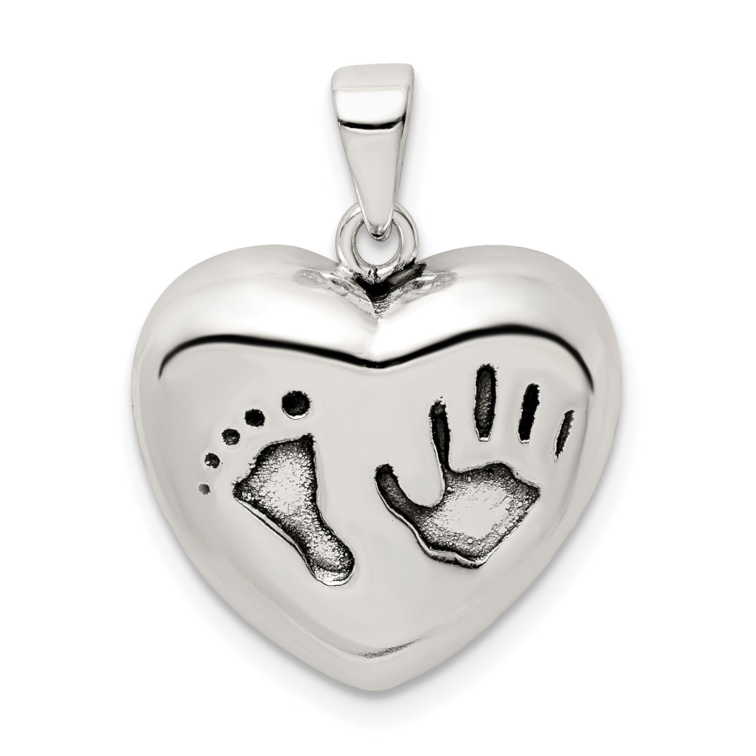 Sterling Silver Antiqued Heart Baby Foot Pendant Main image