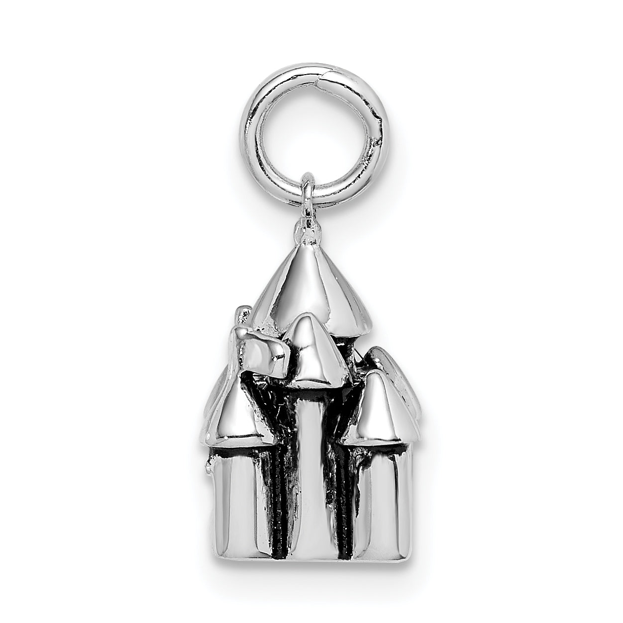 Sterling Silver Rhodium-plated Antiqued Castle Pendant Secondary image