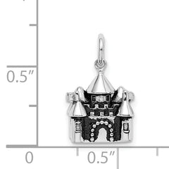 Sterling Silver Rhodium-plated Antiqued Castle Pendant