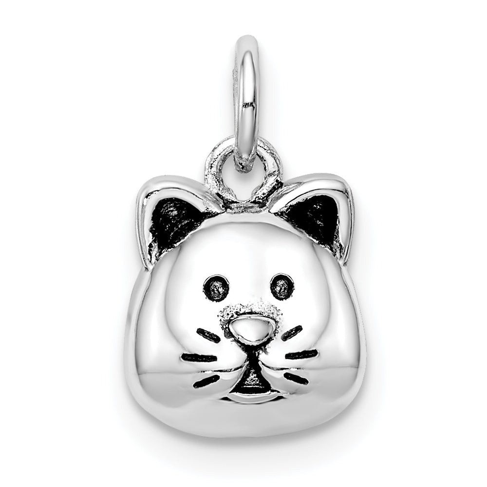 Sterling Silver Rhodium-plated Antiqued Cat Head Pendant Main image