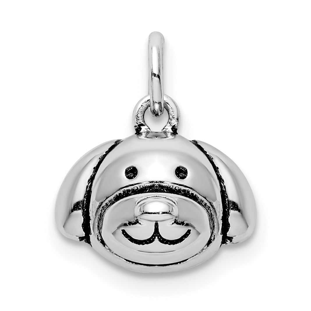 Sterling Silver Rhodium-plated Antiqued Dog Head Pendant Main image
