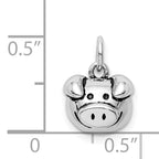 Sterling Silver Rhodium-plated Antiqued Pig Head Pendant