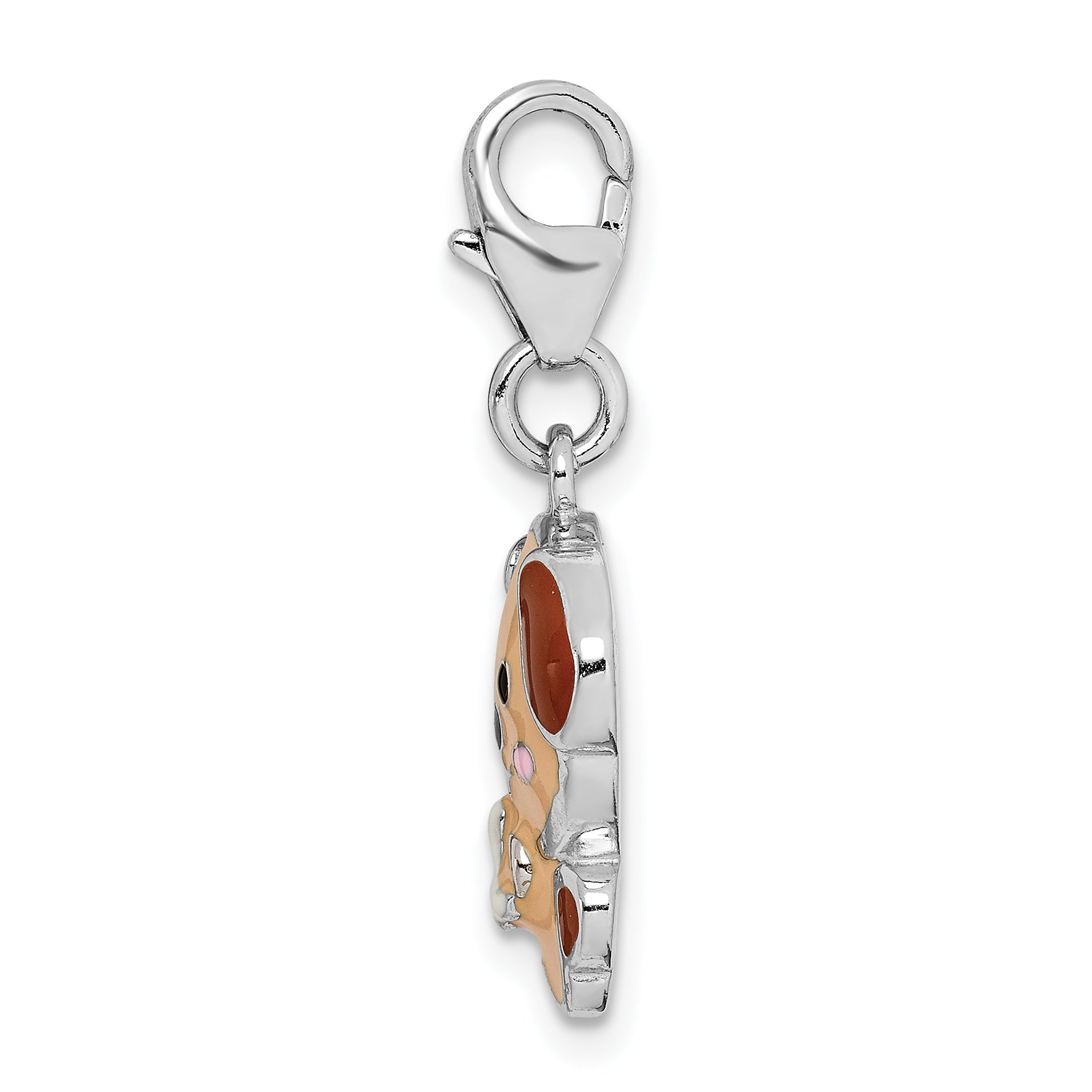 Sterling Silver Rhodium-plated Enameled Puppy w/Lobster Clasp Charm Secondary image