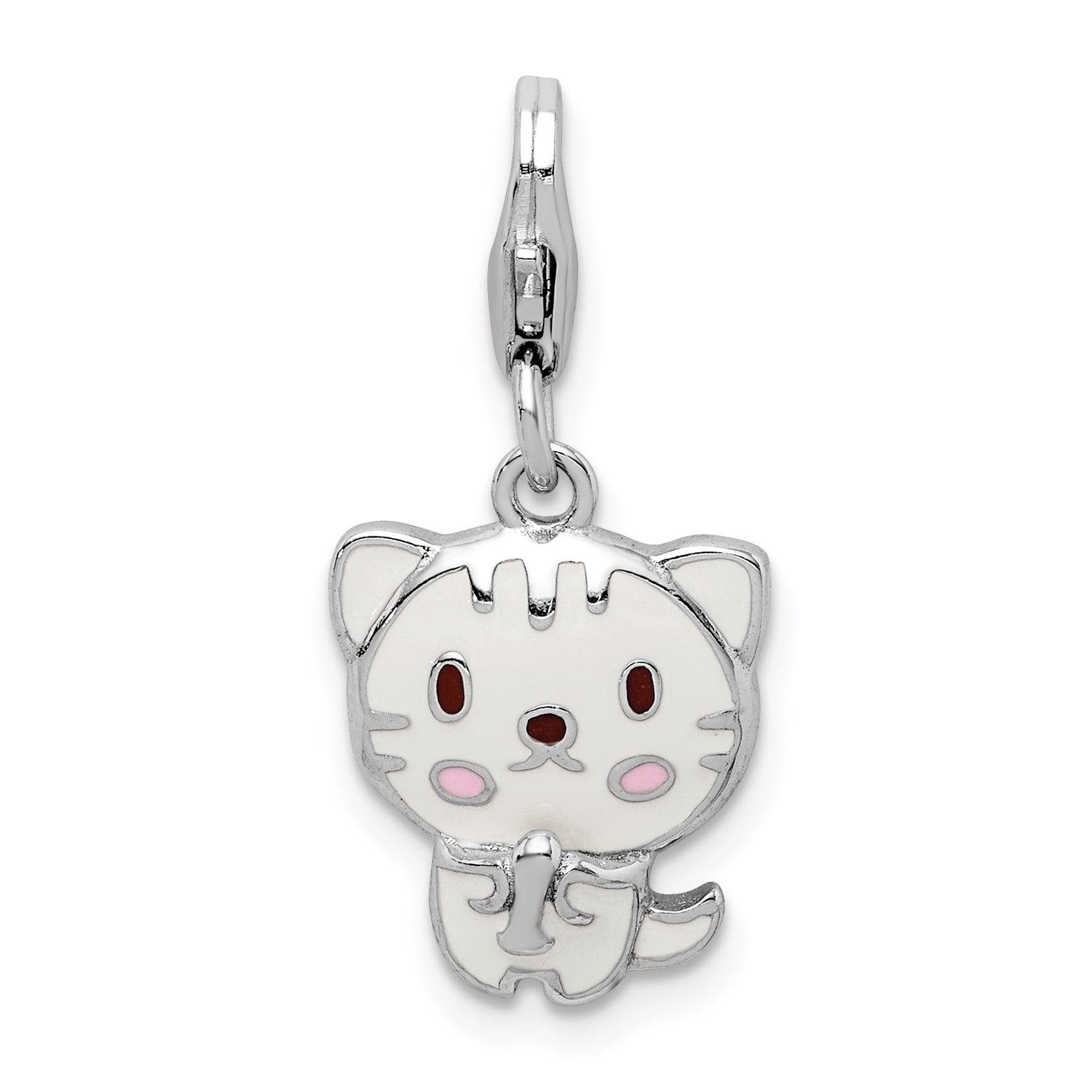 Sterling Silver Rhodium-plated Enameled Kitten w/Lobster Clasp Charm Main image