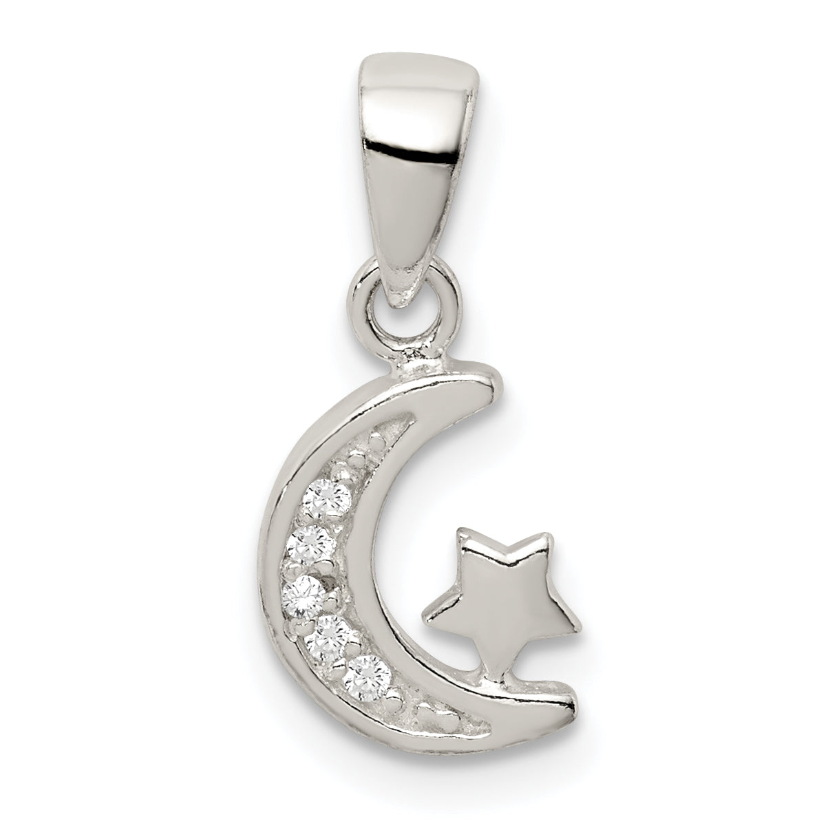 Sterling Silver CZ Star & Crescent Moon Pendant Main image