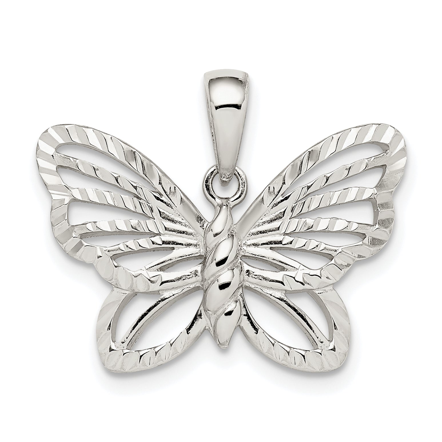 Sterling Silver Diamond-cut Butterfly Pendant Main image