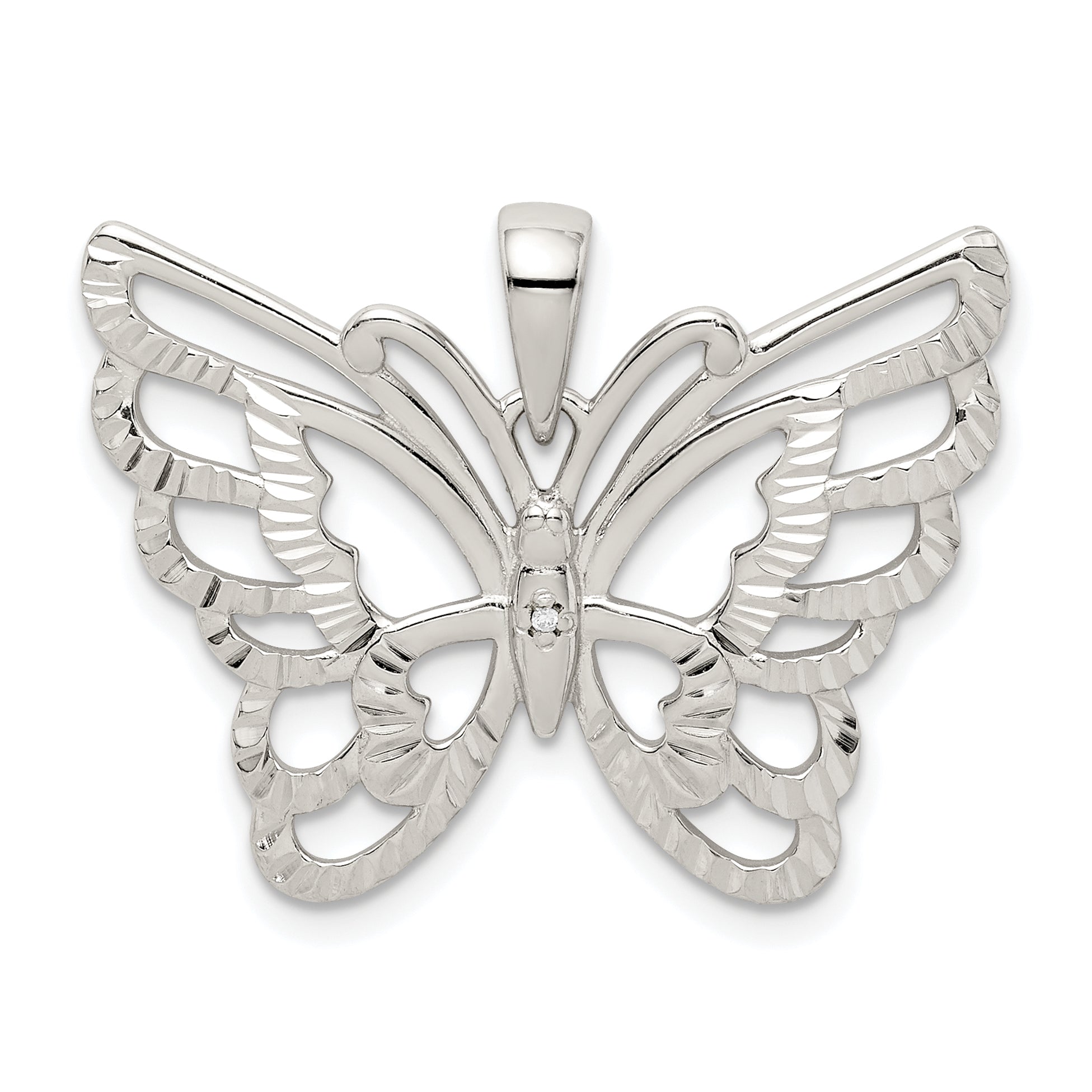 Sterling Silver Diamond-cut Butterfly Pendant Main image