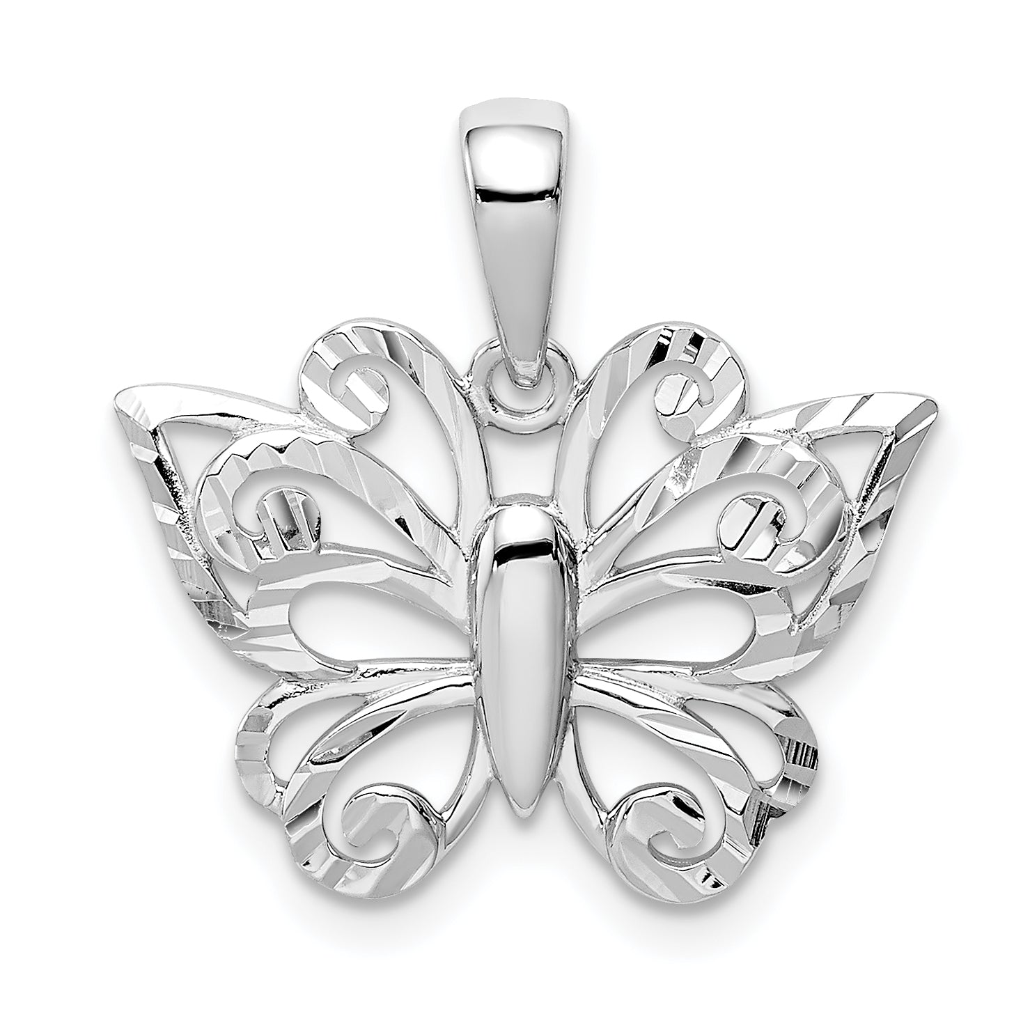 Sterling Silver Rhodium Plated Diamond-cut Butterfly Pendant Main image