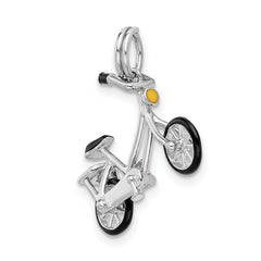 Sterling Silver Rhodium-plated Enameled Moveable Bicycle Pendant