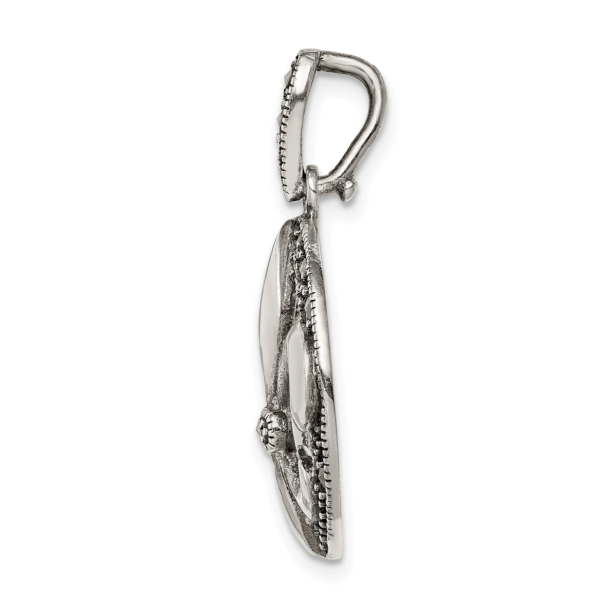 Sterling Silver Antiqued Marcasite Fleur De Lis Pendant Secondary image