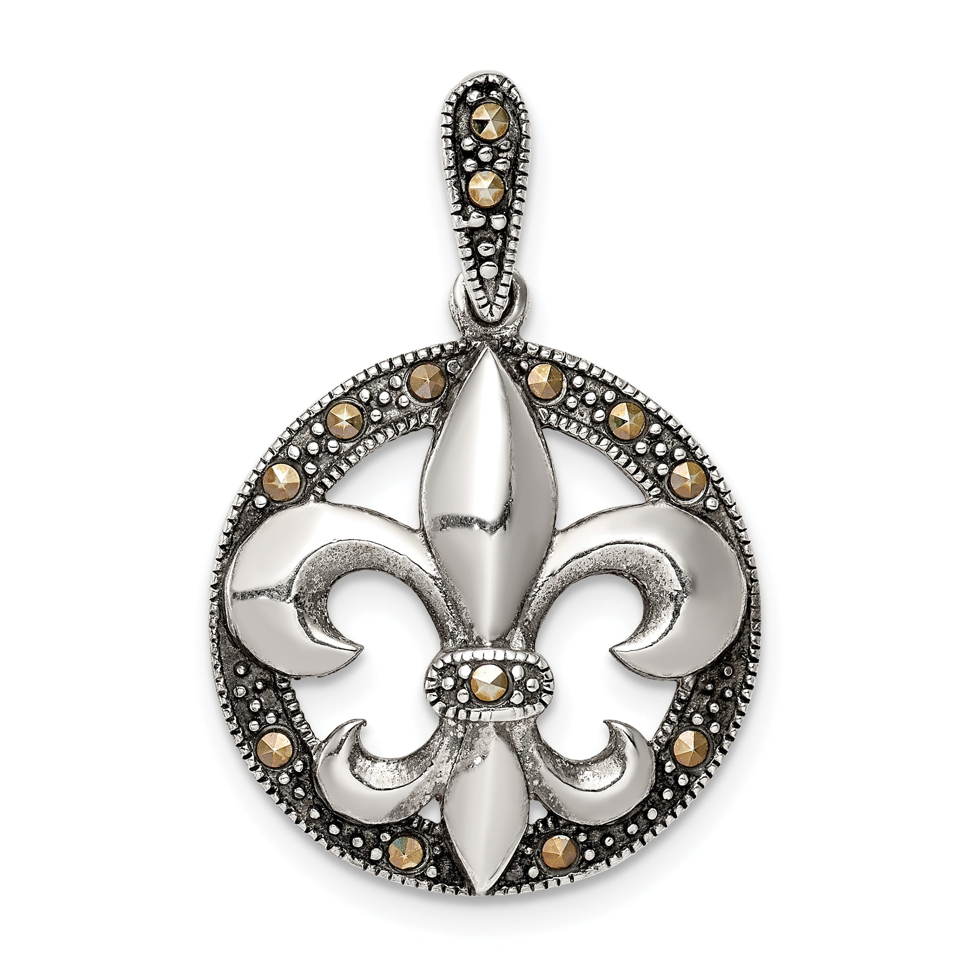Sterling Silver Antiqued Marcasite Fleur De Lis Pendant Main image