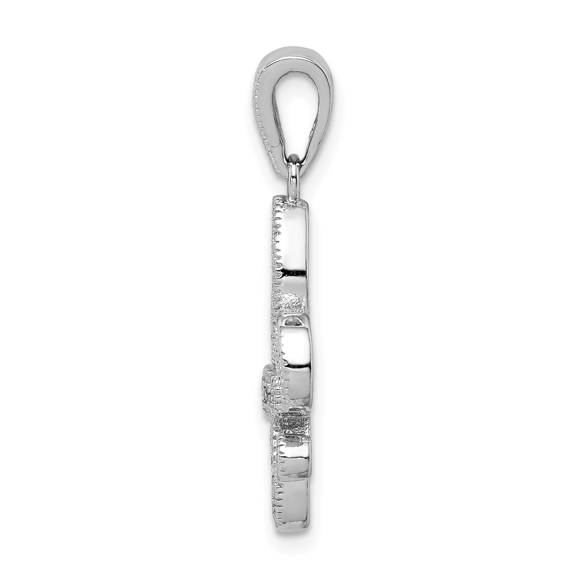 Sterling Silver Rhodium-plated Polished CZ Fleur De Lis Pendant Secondary image