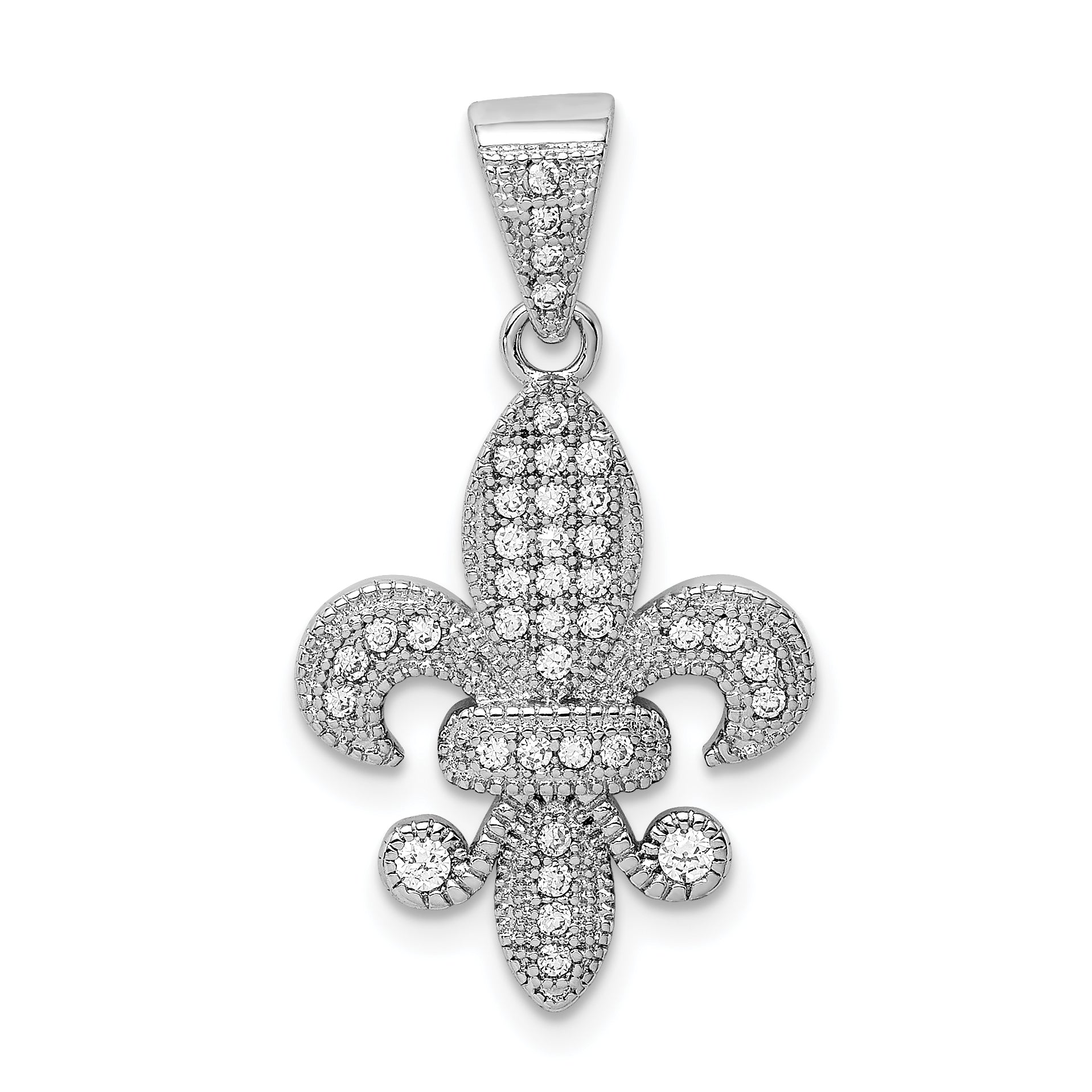 Sterling Silver Rhodium-plated Polished CZ Fleur De Lis Pendant Main image