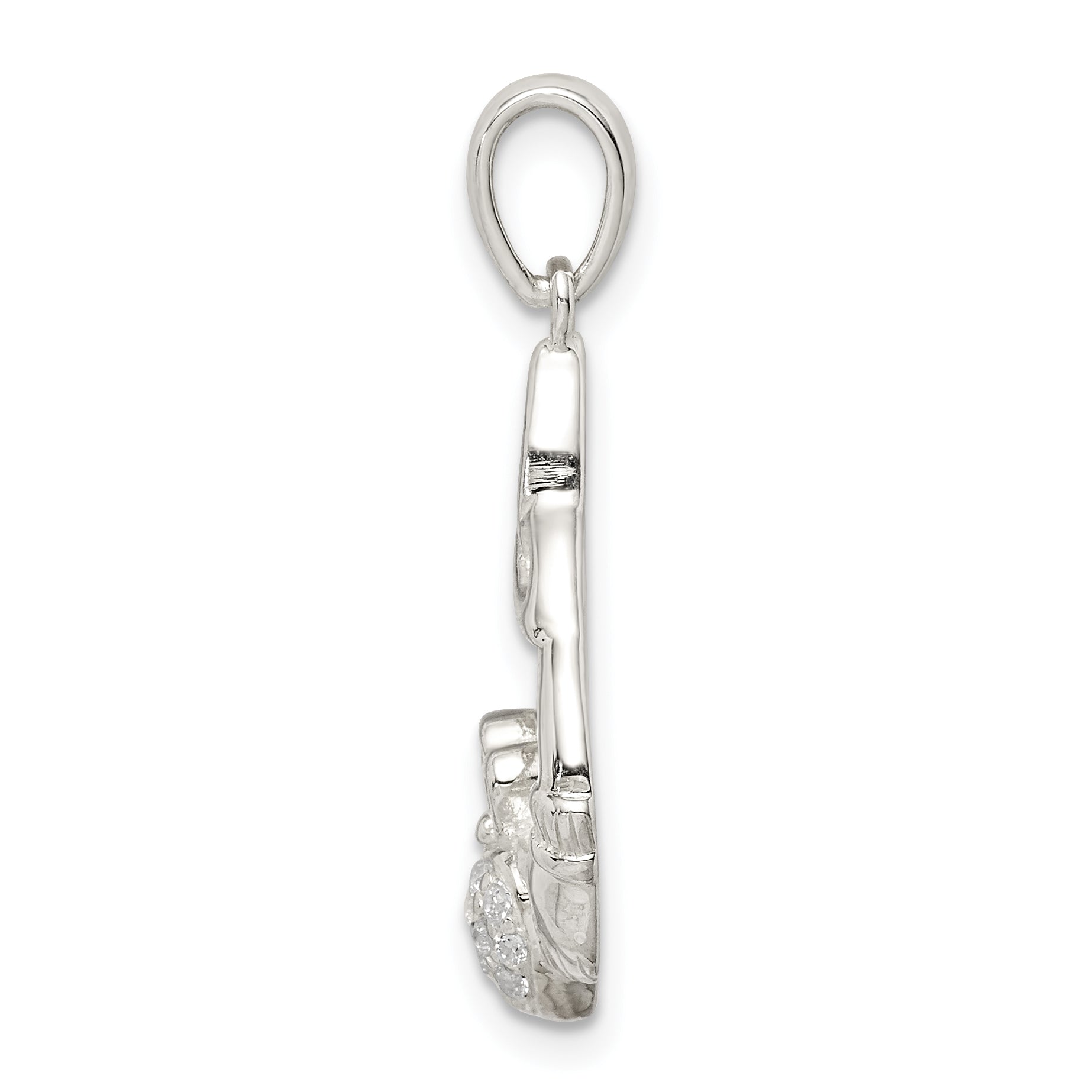 Sterling Silver Polished CZ Claddagh w/Trinity Knot Pendant Secondary image
