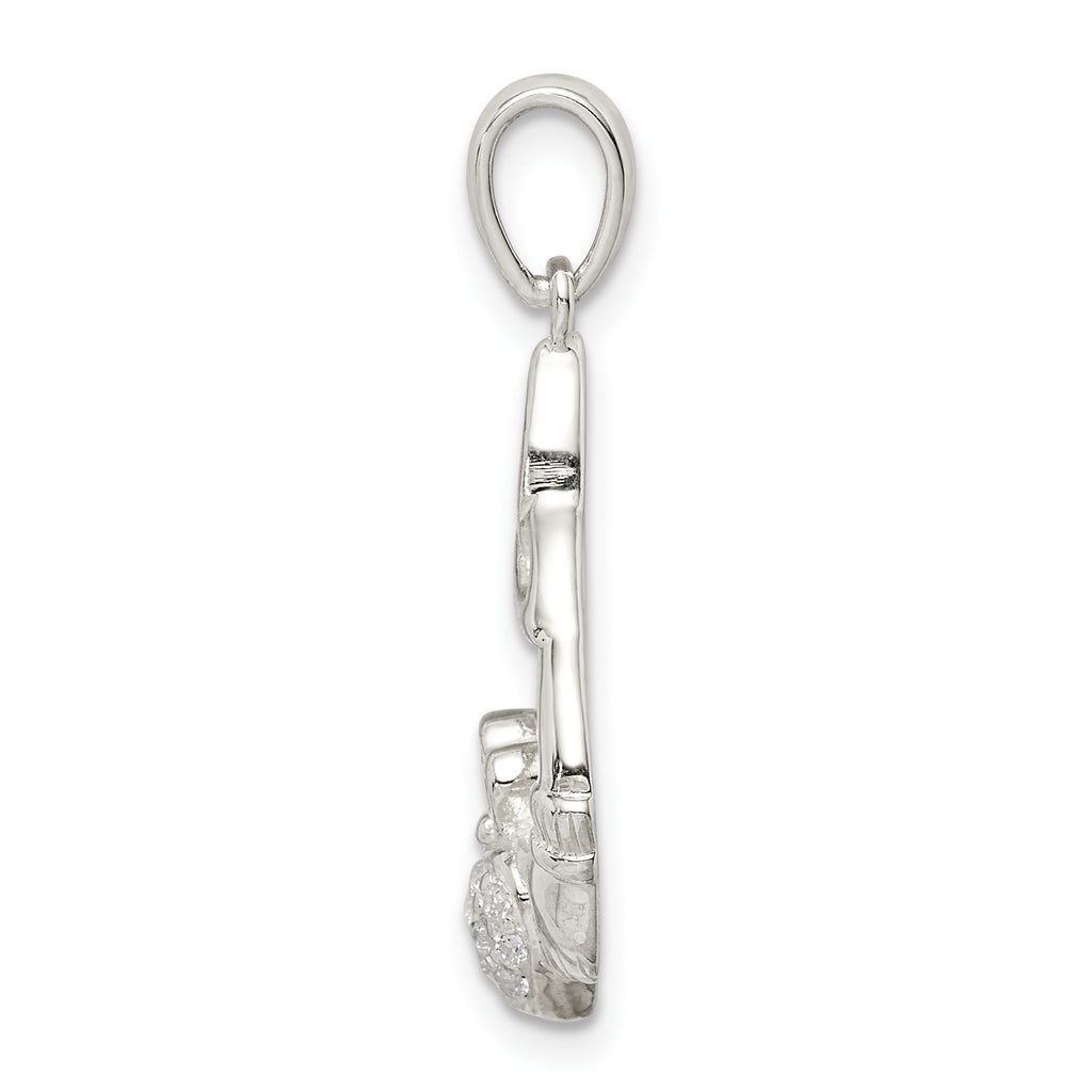 Sterling Silver Polished CZ Claddagh w/Trinity Knot Pendant