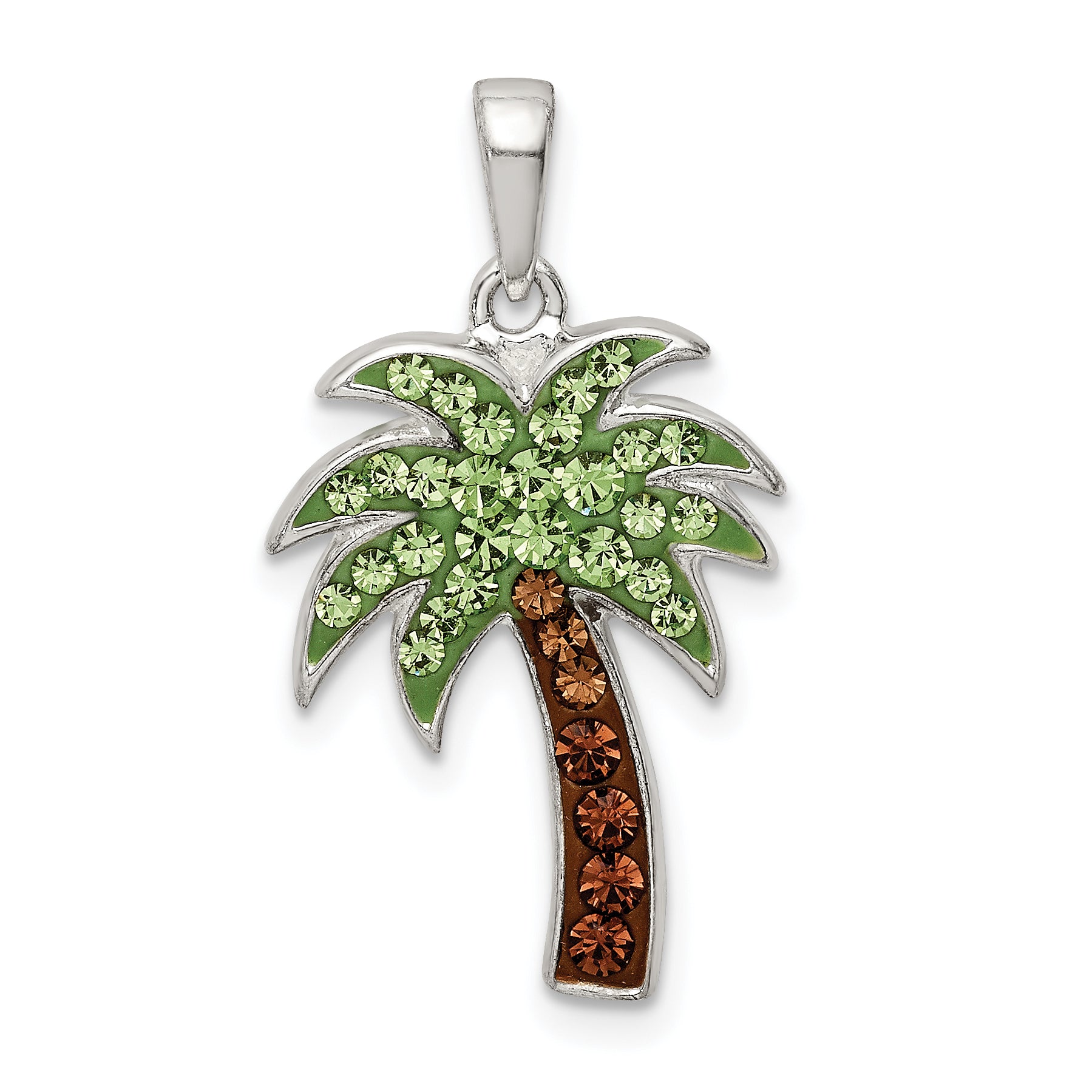 Sterling Silver Rhodium-plated Polished Preciosa Crystal Palm Tree Pendant Main image