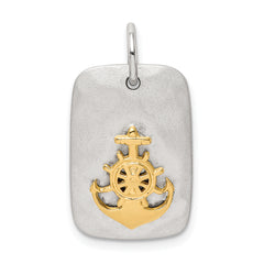 Sterling Silver Gold-Tone Anchor Brushed Pendant
