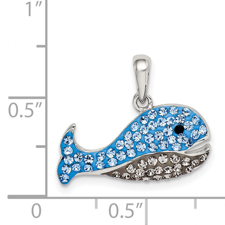 Sterling Silver Rhod-pltd Blue and Grey Preciosa Crystal Whale Pendant