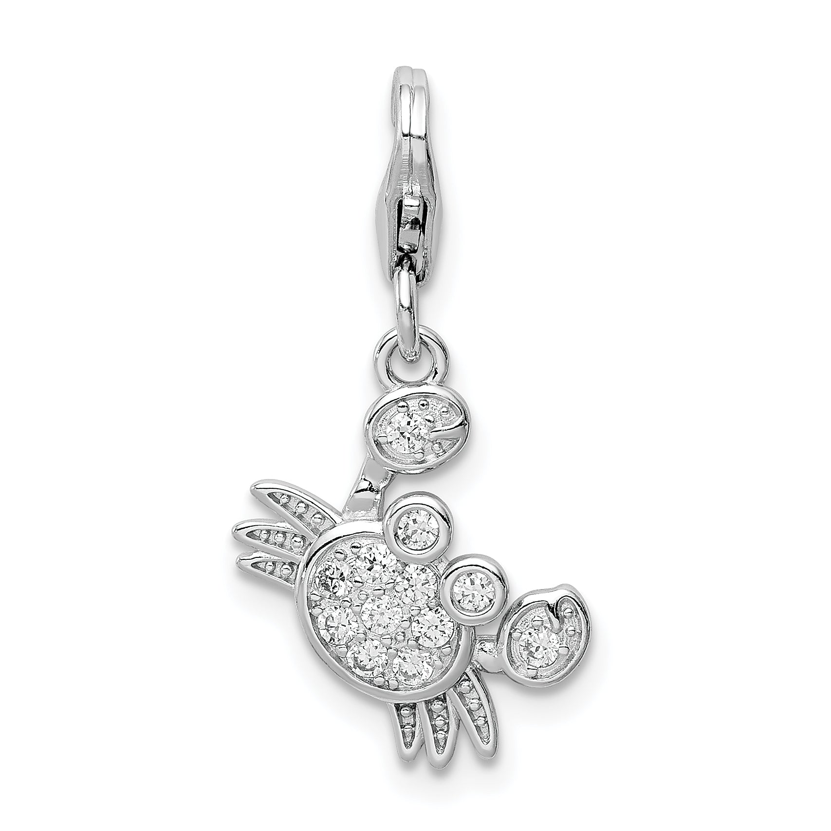 Sterling Silver Rhodium-plated CZ Crab w/Lobster Clasp Charm Main image