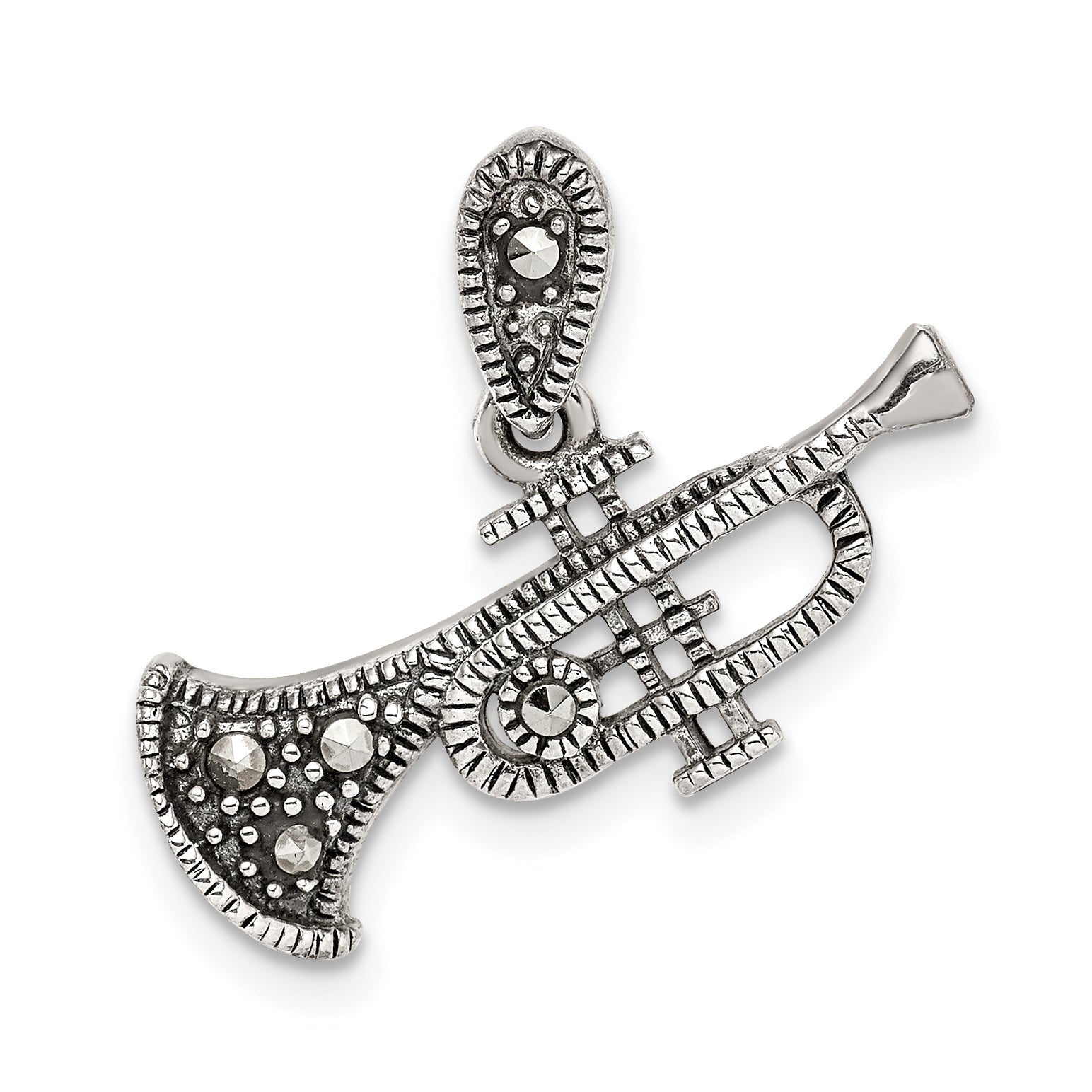 Sterling Silver Antiqued Marcasite Trumpet Pendant Main image