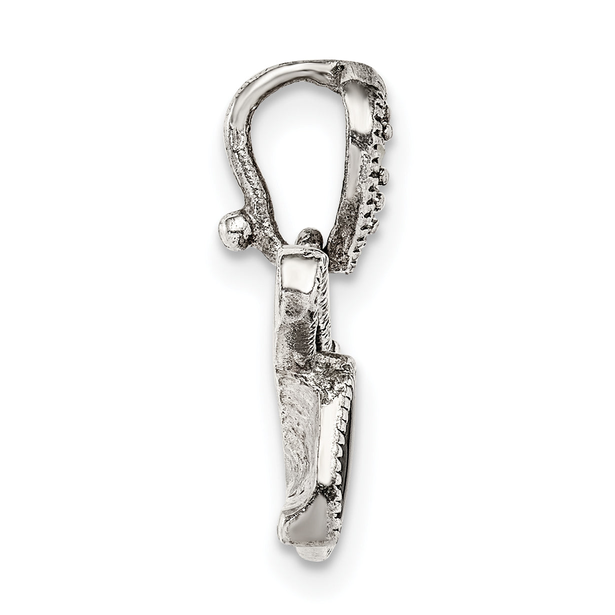 Sterling Silver Antiqued Marcasite & Black Epoxy Trombone Pendant Secondary image