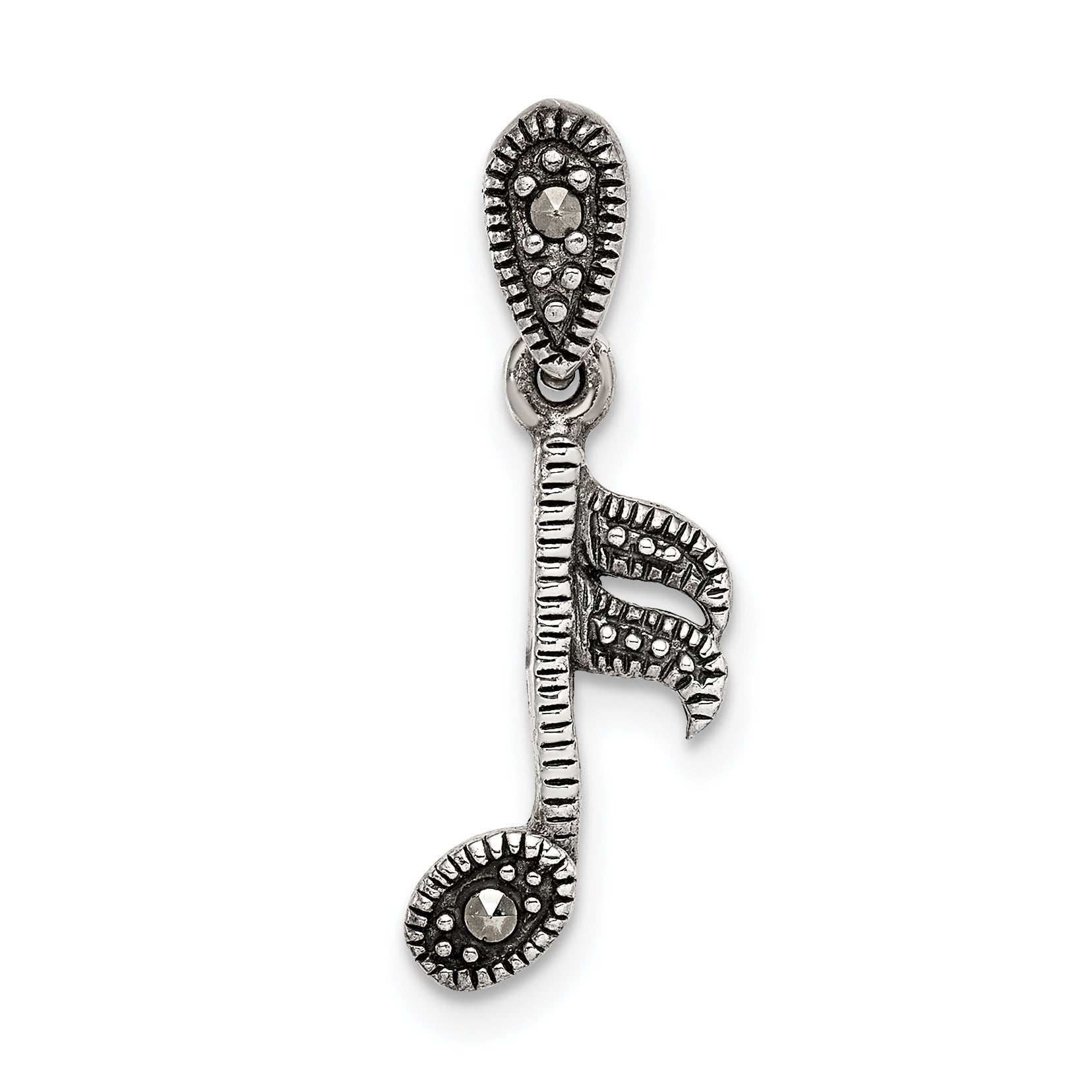 Sterling Silver Antiqued Marcasite Music Note Pendant Main image