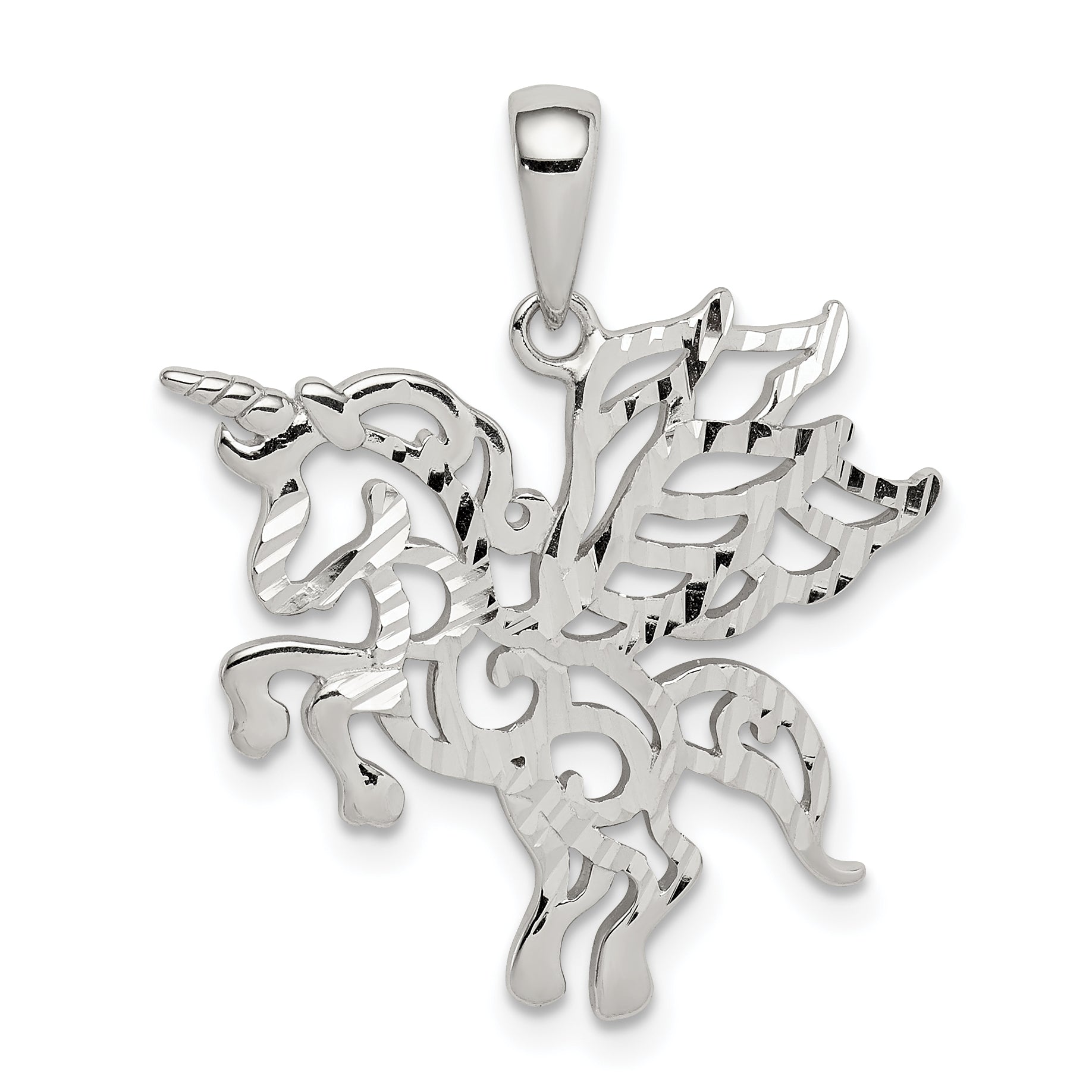 Sterling Silver Diamond-cut Unicorn Pendant Main image