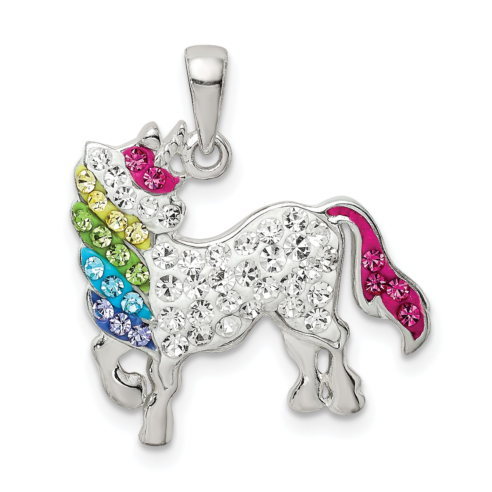 Sterling Silver Rhod-pltd Multi-color Preciosa Crystal Unicorn Pendant Main image