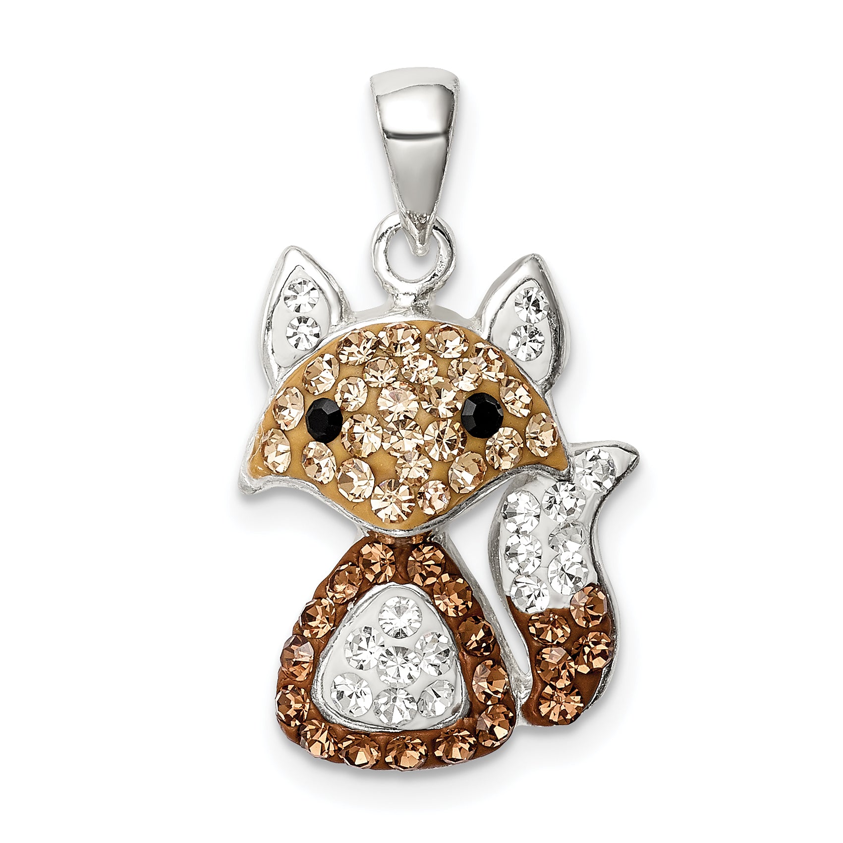 Sterling Silver Rhodium-plated Tan Preciosa Crystal Fox Pendant Main image