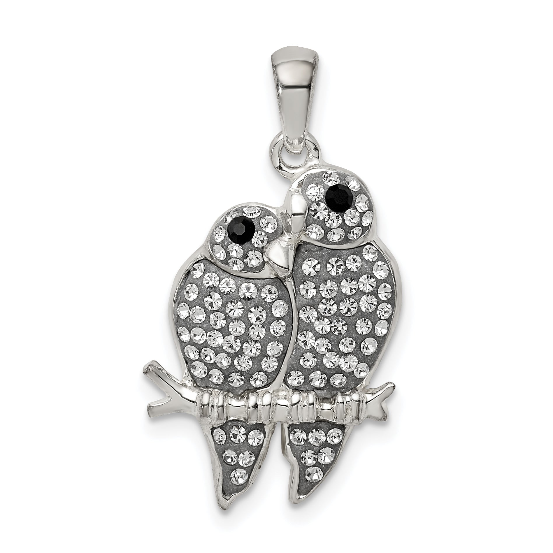 Sterling Silver Rhodium-plated Preciosa Crystal Parrot Couple Pendant Main image