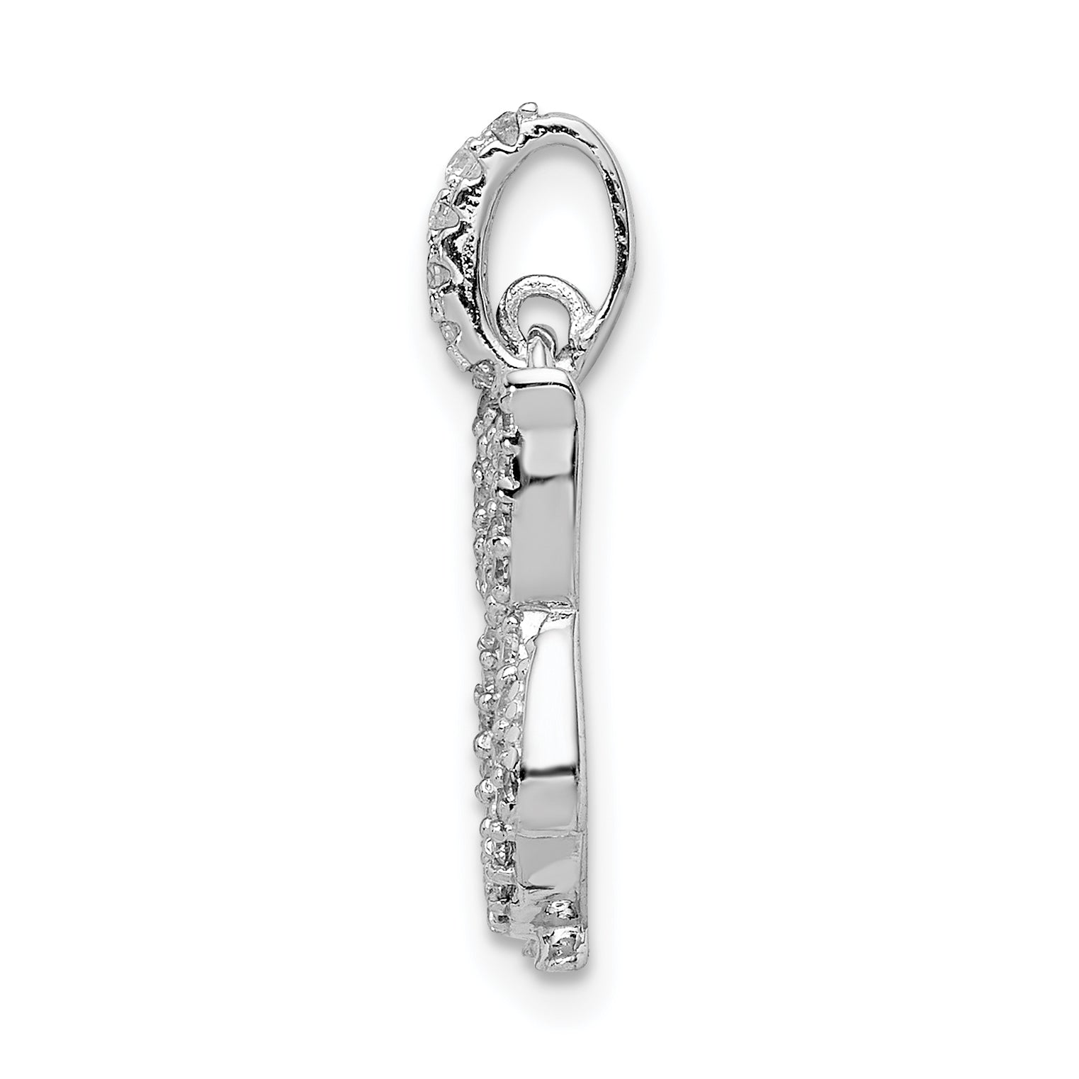 Sterling Silver Rhodium-plated CZ Owl Pendant Secondary image