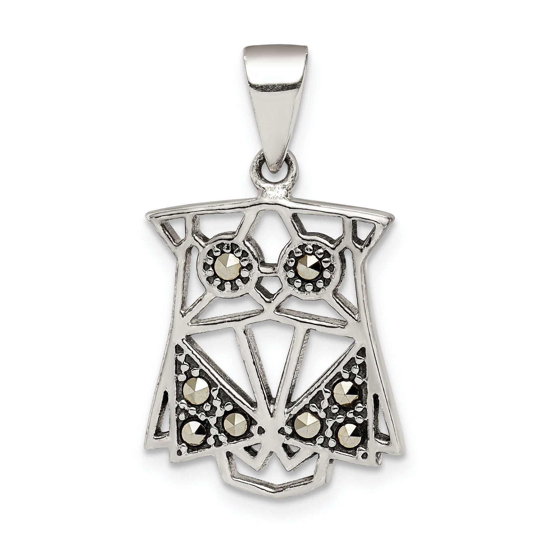 Sterling Silver Antiqued Marcasite Owl Pendant Main image